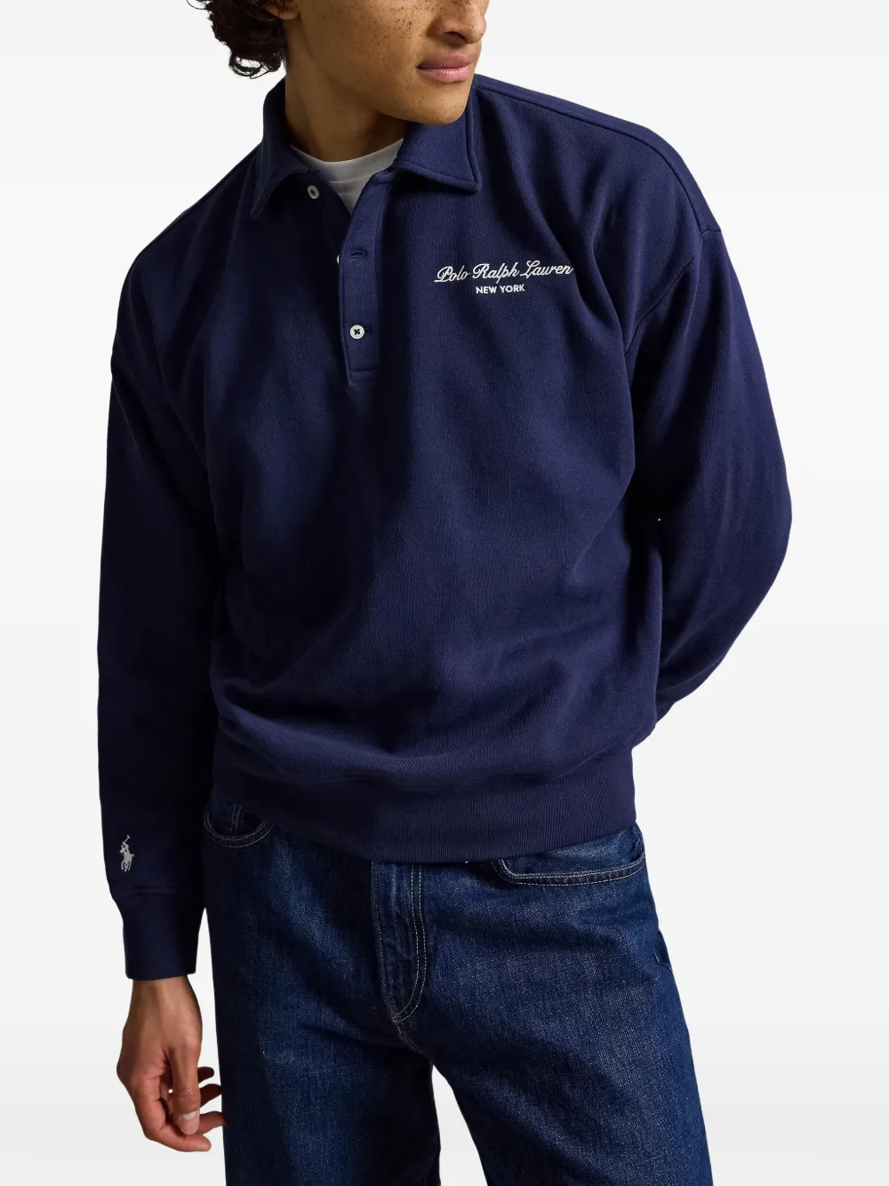 Polo Ralph Lauren Ruimvallende sweater met kraag en logo Blauw