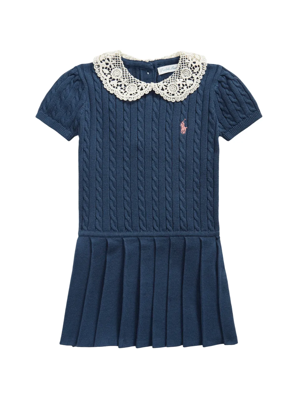 POLO RALPH LAUREN KIDS Abito plissettato in maglia a trecce - Blu