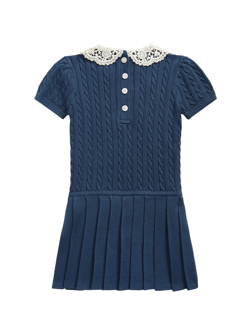 POLO RALPH LAUREN KIDS Kabelgebreide jurk met plooien Blauw