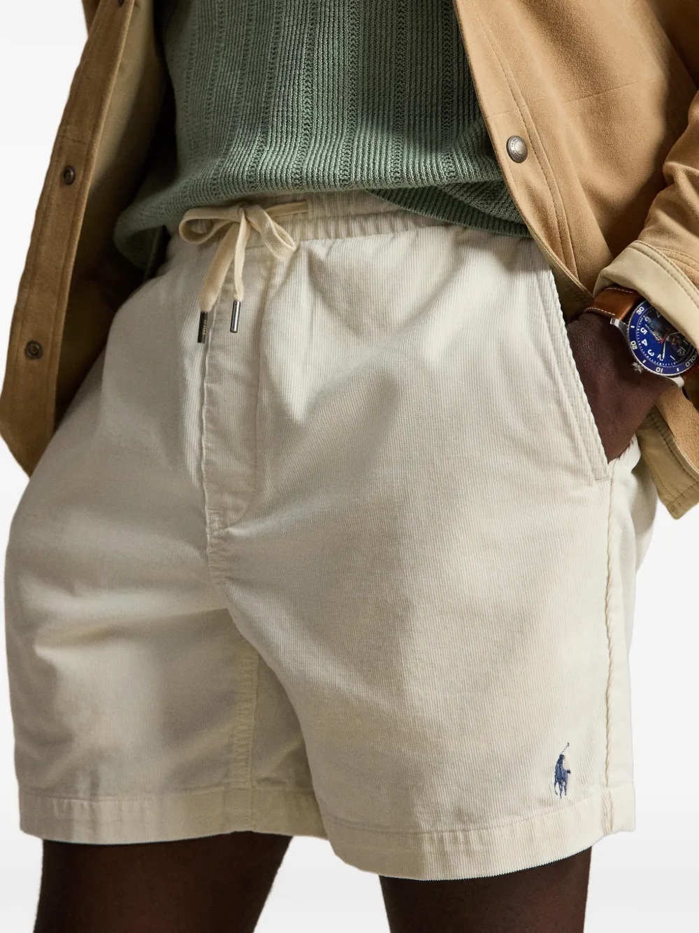 Polo Ralph Lauren Ribfluwelen shorts met geborduurd logo Beige