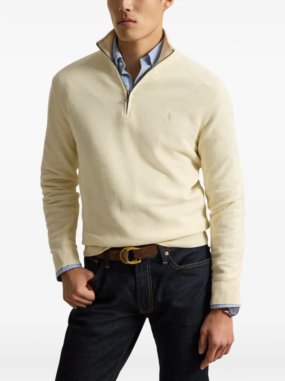 Polo Ralph Lauren Gebreide mesh trui en kwartrits Beige
