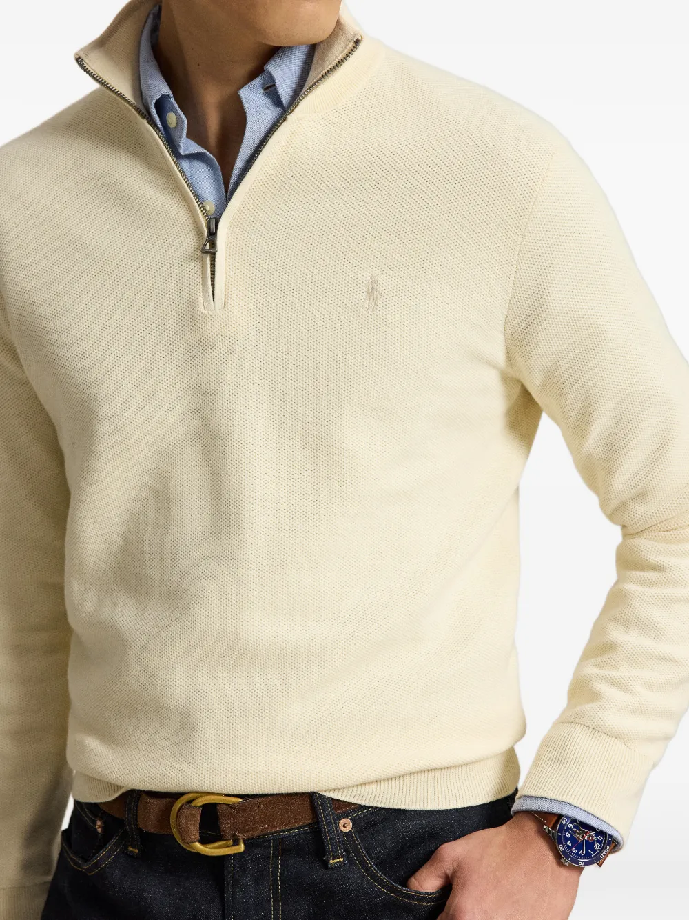 Polo Ralph Lauren Gebreide mesh trui en kwartrits Beige