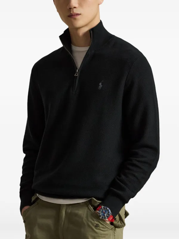 Polo Ralph Lauren mesh-knit quarter-zip Sweater | Black | FARFETCH