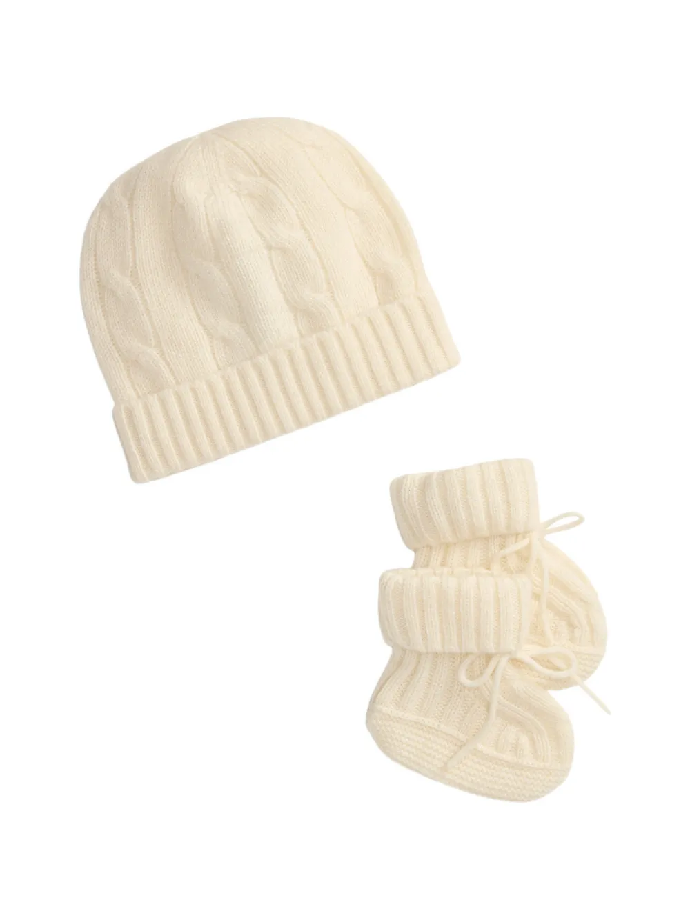 POLO RALPH LAUREN KIDS Set aus Beanie und Stiefeletten mit Zopfmuster - Nude
