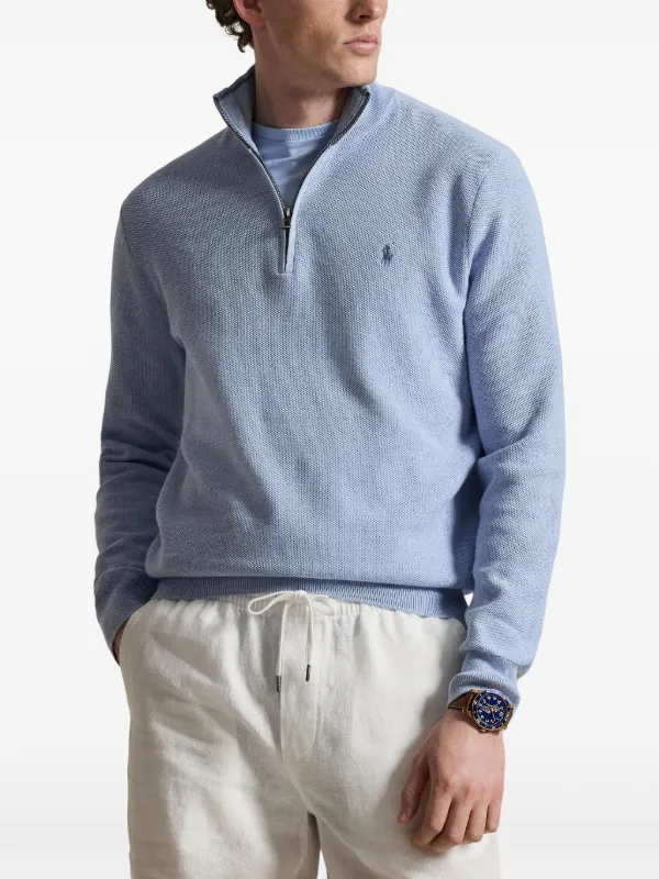 Polo Ralph Lauren Suéter De Tricô Com Zíper Parcial | Azul