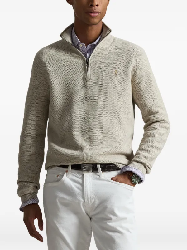 Polo Ralph Lauren mesh-knit quarter-zip Sweater | Neutrals | FARFETCH
