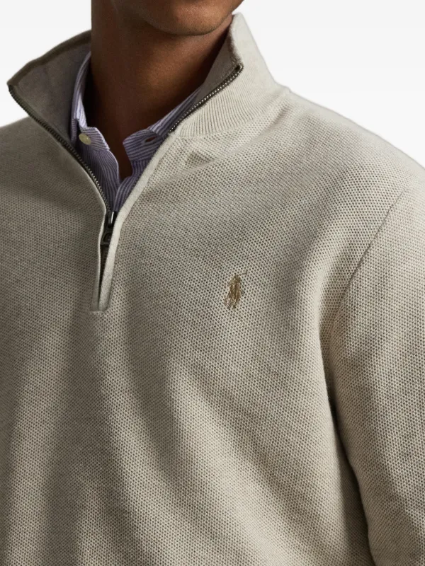 Polo Ralph Lauren mesh-knit quarter-zip Sweater | Neutrals | FARFETCH