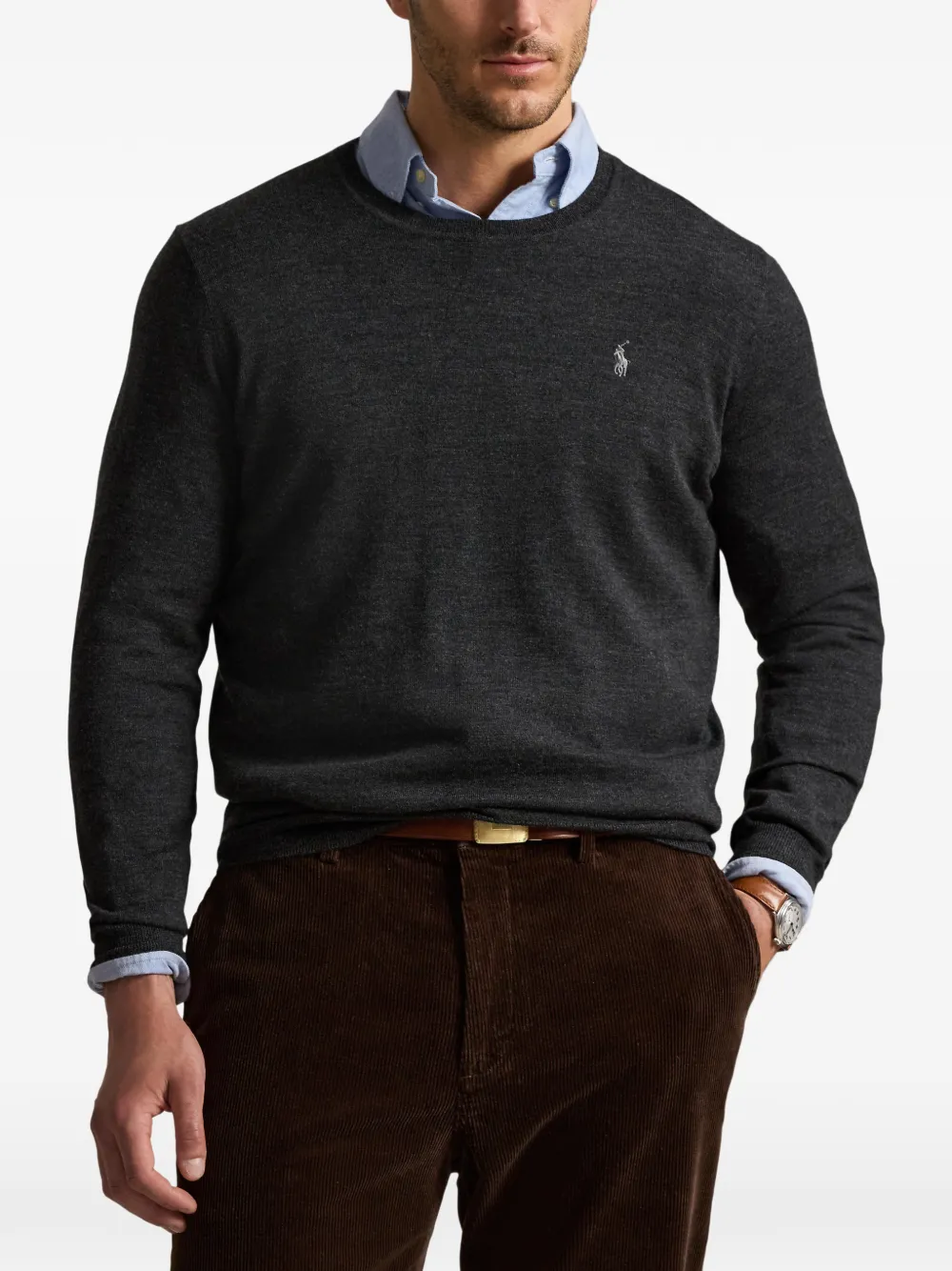 Polo Ralph Lauren Sweater met borduurwerk en ronde hals Grijs