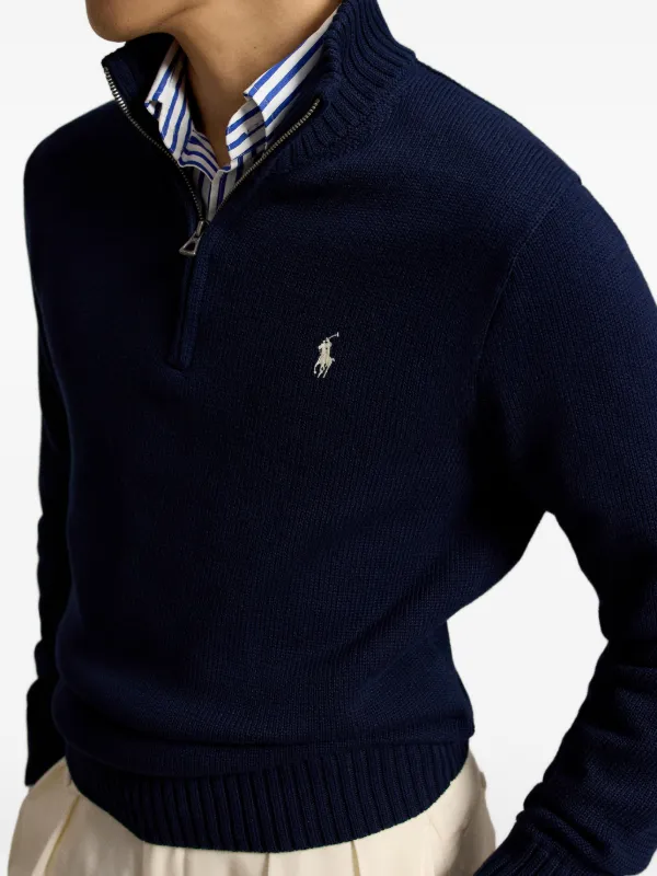 Polo Ralph Lauren quarter-zip Pony-motif Sweater | Blue | FARFETCH OM