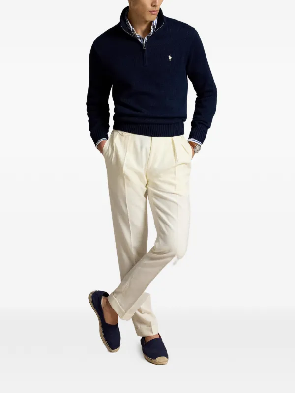 Polo Ralph Lauren quarter-zip Pony-motif Sweater | Blue | FARFETCH