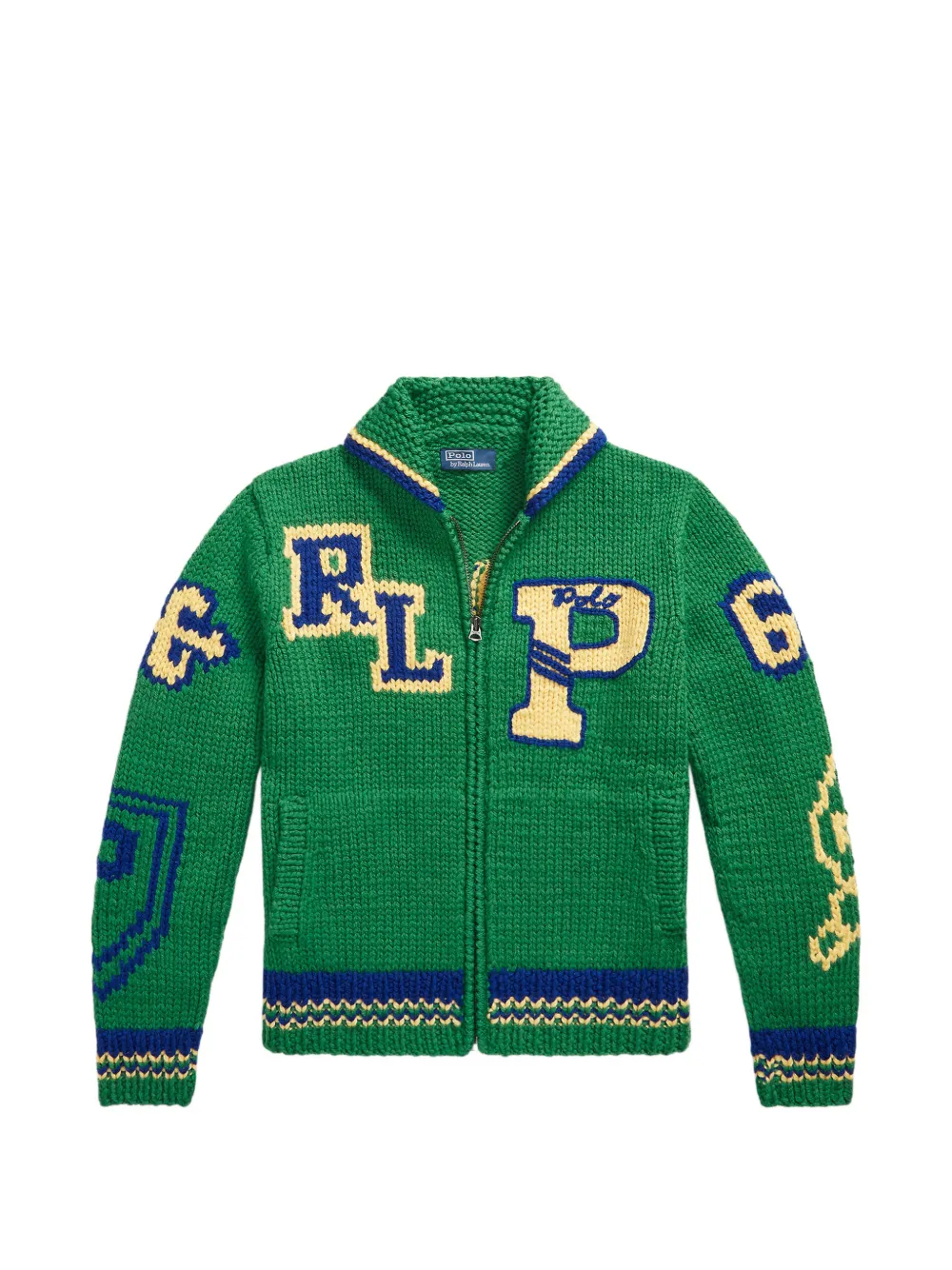 Polo Ralph Lauren varsity-inspired wool full-zip jumper - Verde