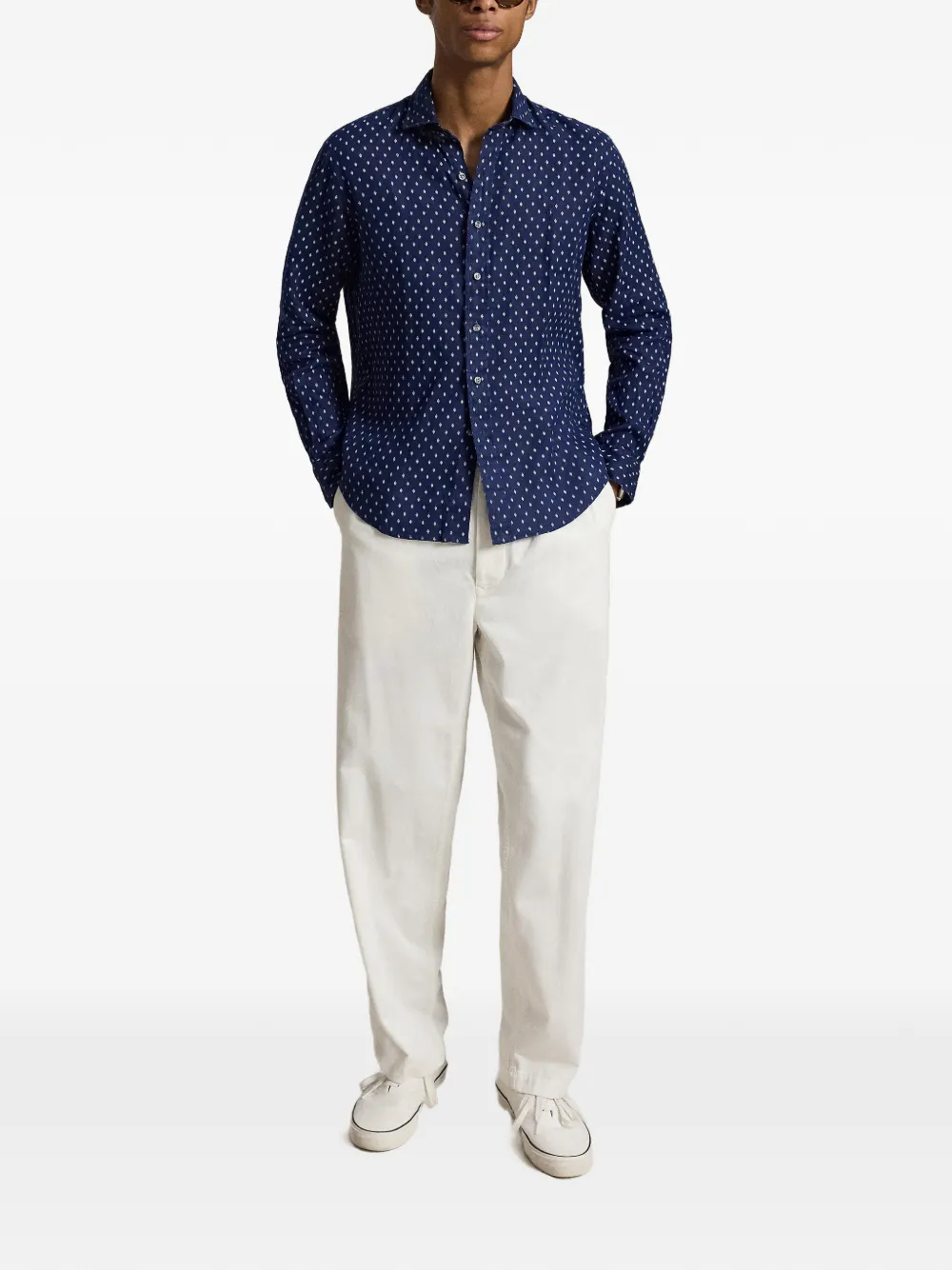 Polo Ralph Lauren Linnen overhemd met diamantprint Blauw