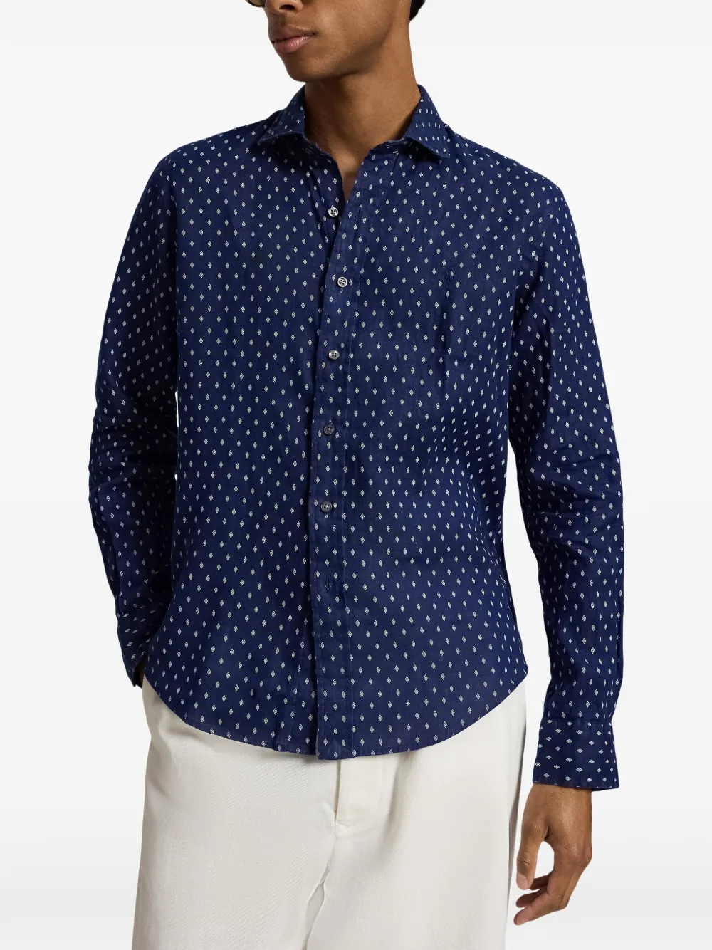 Polo Ralph Lauren Linnen overhemd met diamantprint Blauw