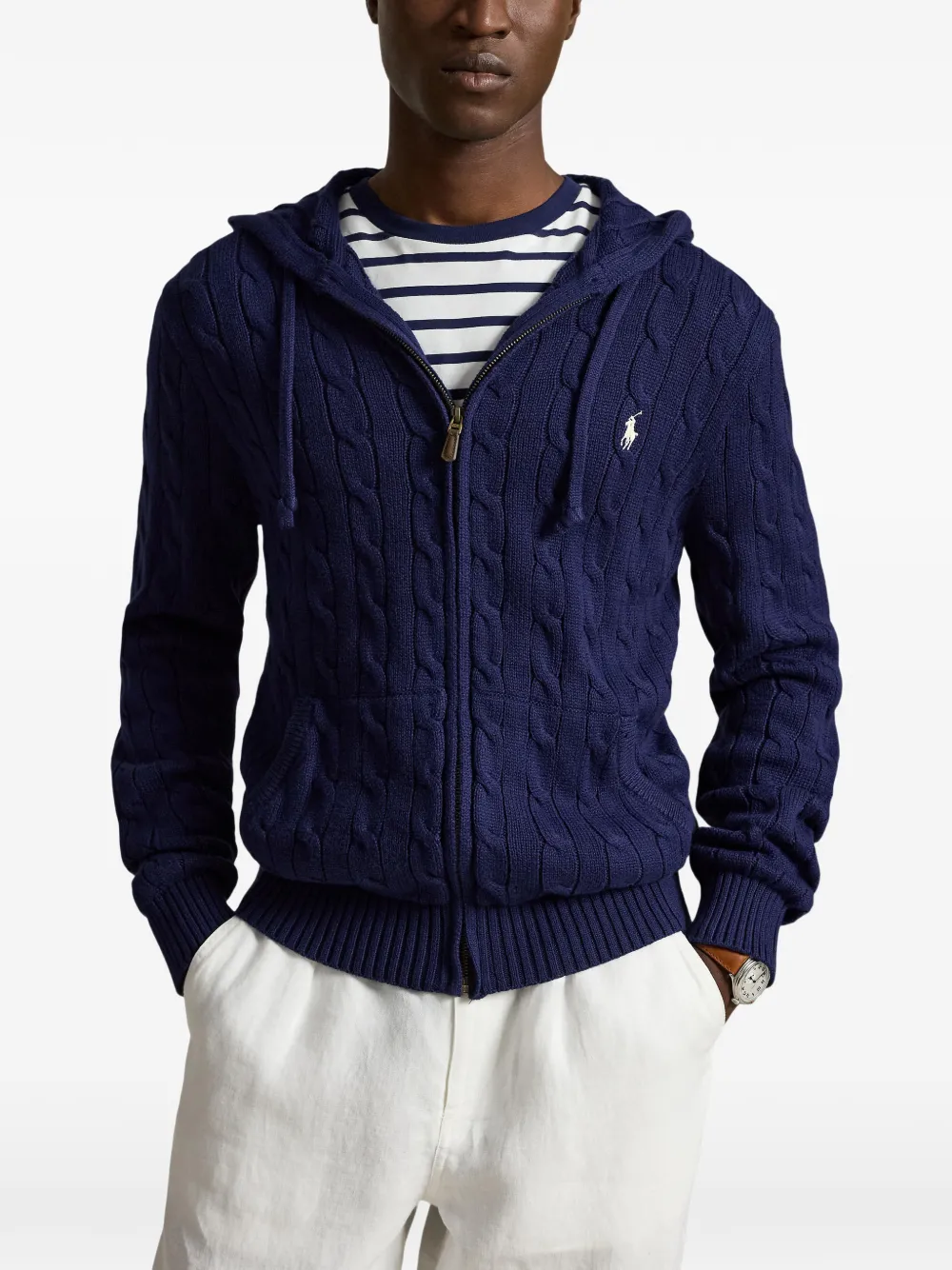 Polo Ralph Lauren Kabelgebreide hoodie met rits Blauw