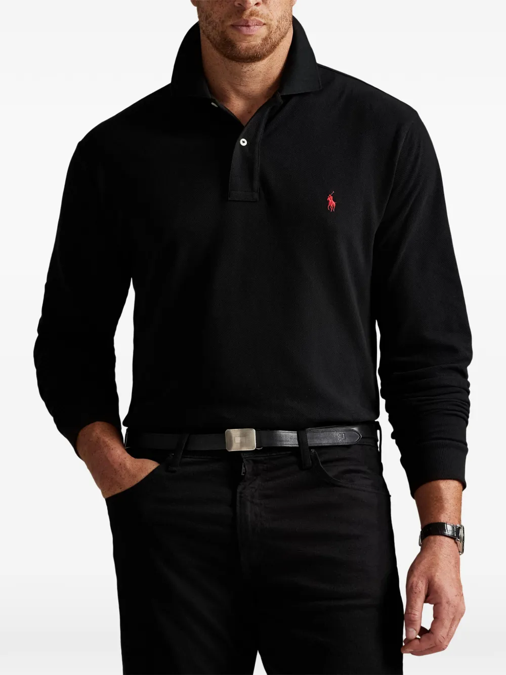 Polo Ralph Lauren Mesh poloshirt met lange mouwen Zwart