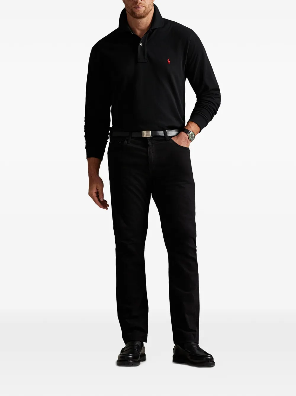 Polo Ralph Lauren Mesh poloshirt met lange mouwen Zwart