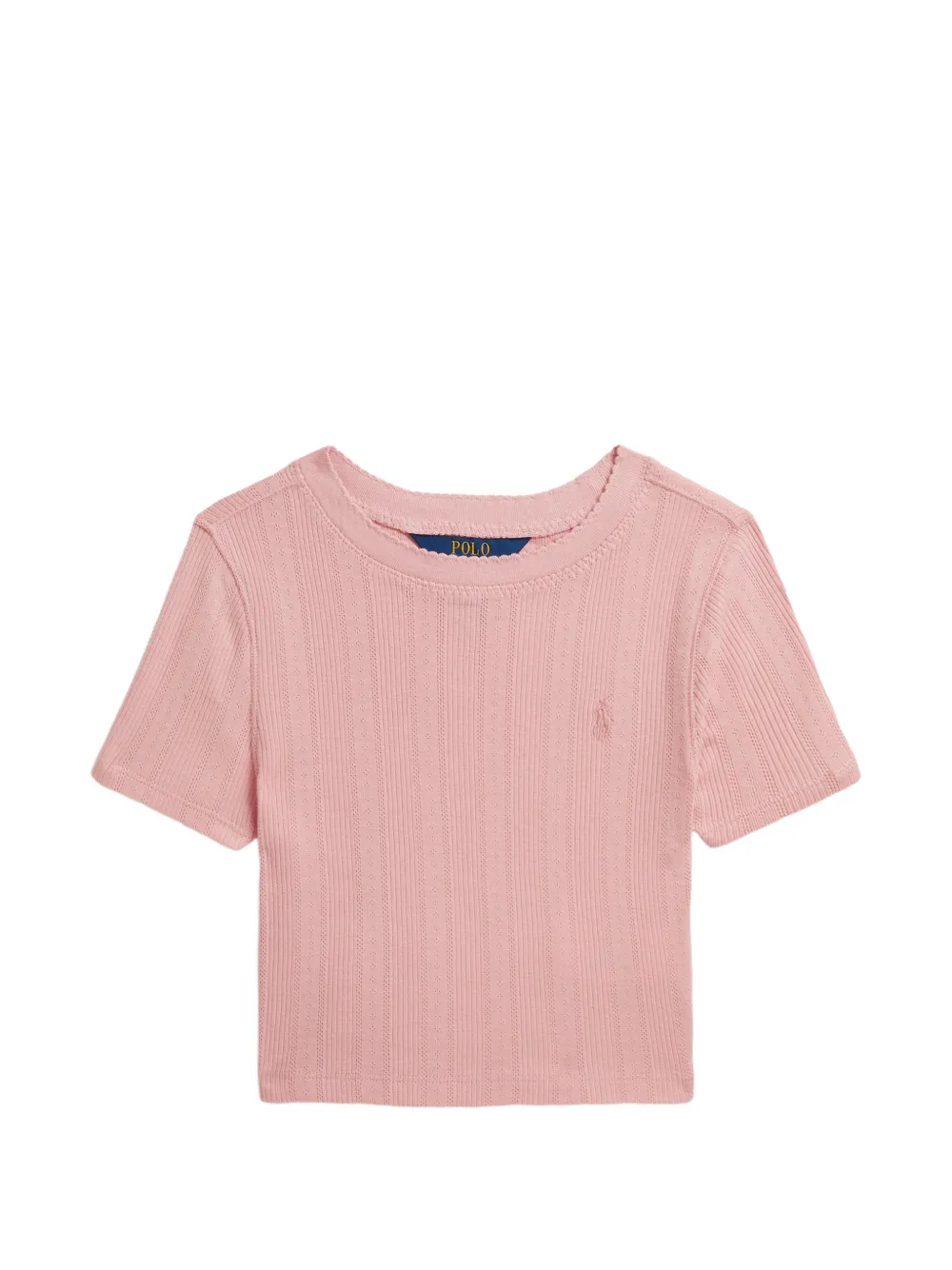 POLO RALPH LAUREN KIDS T-shirt in maglia pointelle con orlo a smerlo - Rosa
