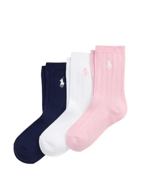 POLO RALPH LAUREN KIDS 골지 포니 자수 크루 양말 3팩 세트
