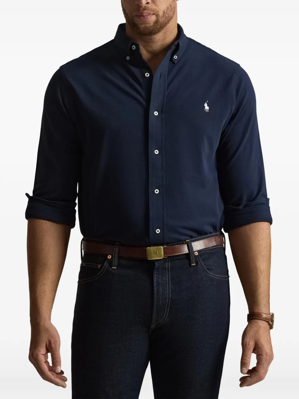 Polo Ralph Lauren Mesh overhemd met borduurwerk Blauw