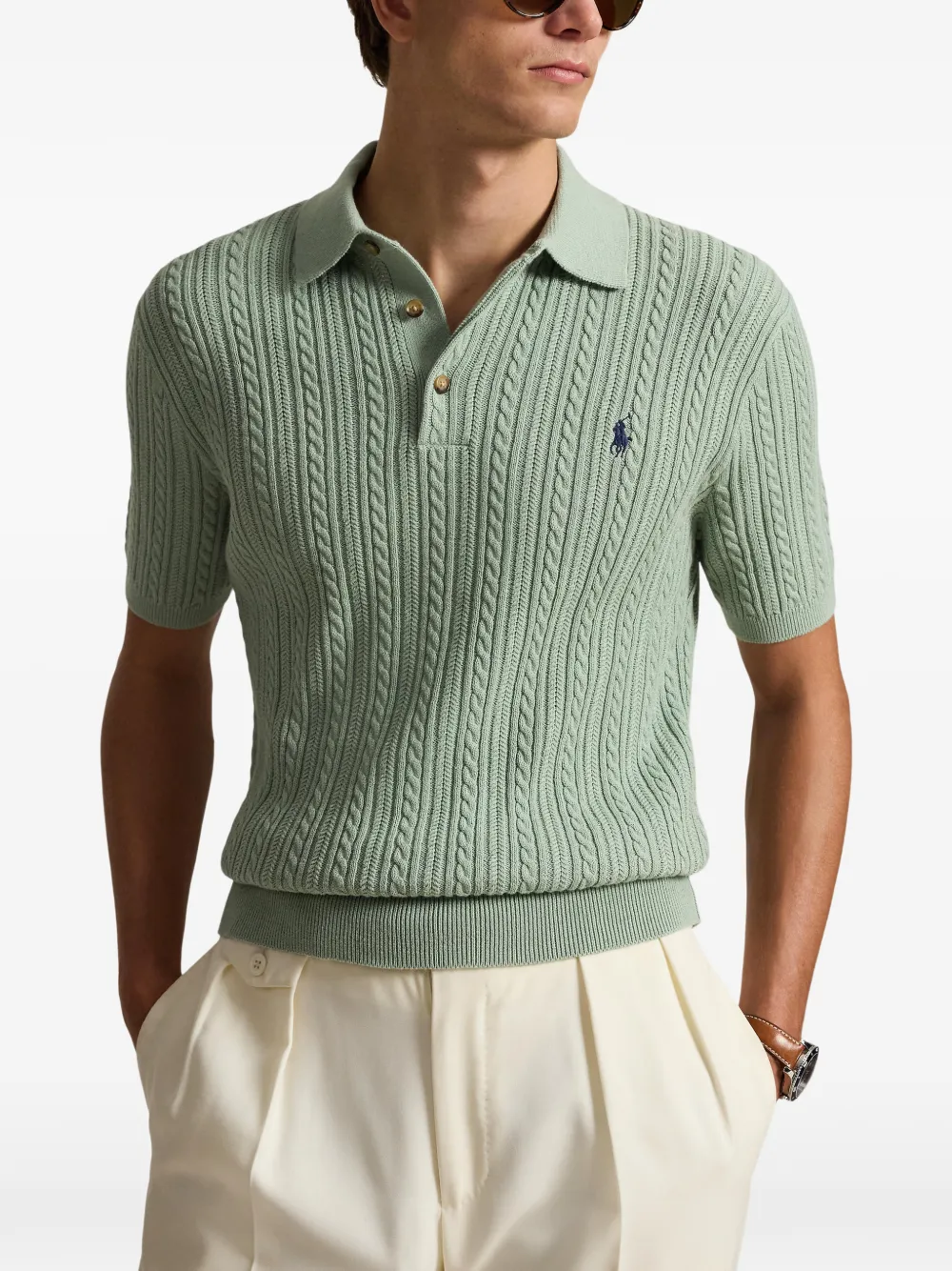 Polo Ralph Lauren Kabelgebreide polotrui met borduurwerk Groen
