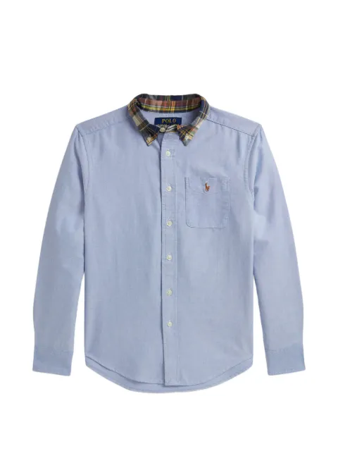 POLO RALPH LAUREN KIDS plaid-collar logo-detail cotton oxford shirt