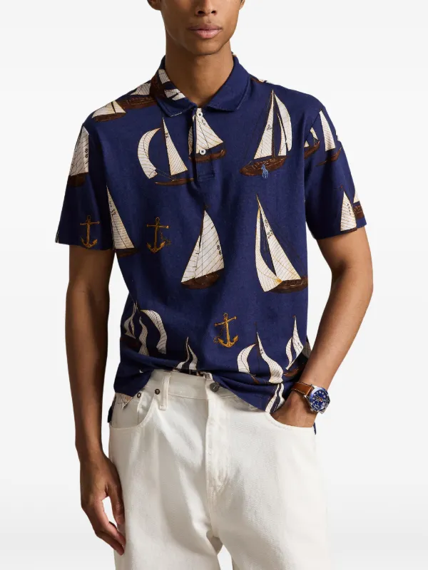 Polo Ralph Lauren Standard Fit Sailboat Jersey Polo Shirt | Blue