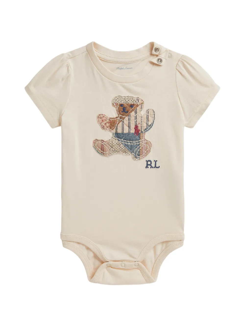 POLO RALPH LAUREN KIDS Body in cotone con orsetto patchwork - Toni neutri