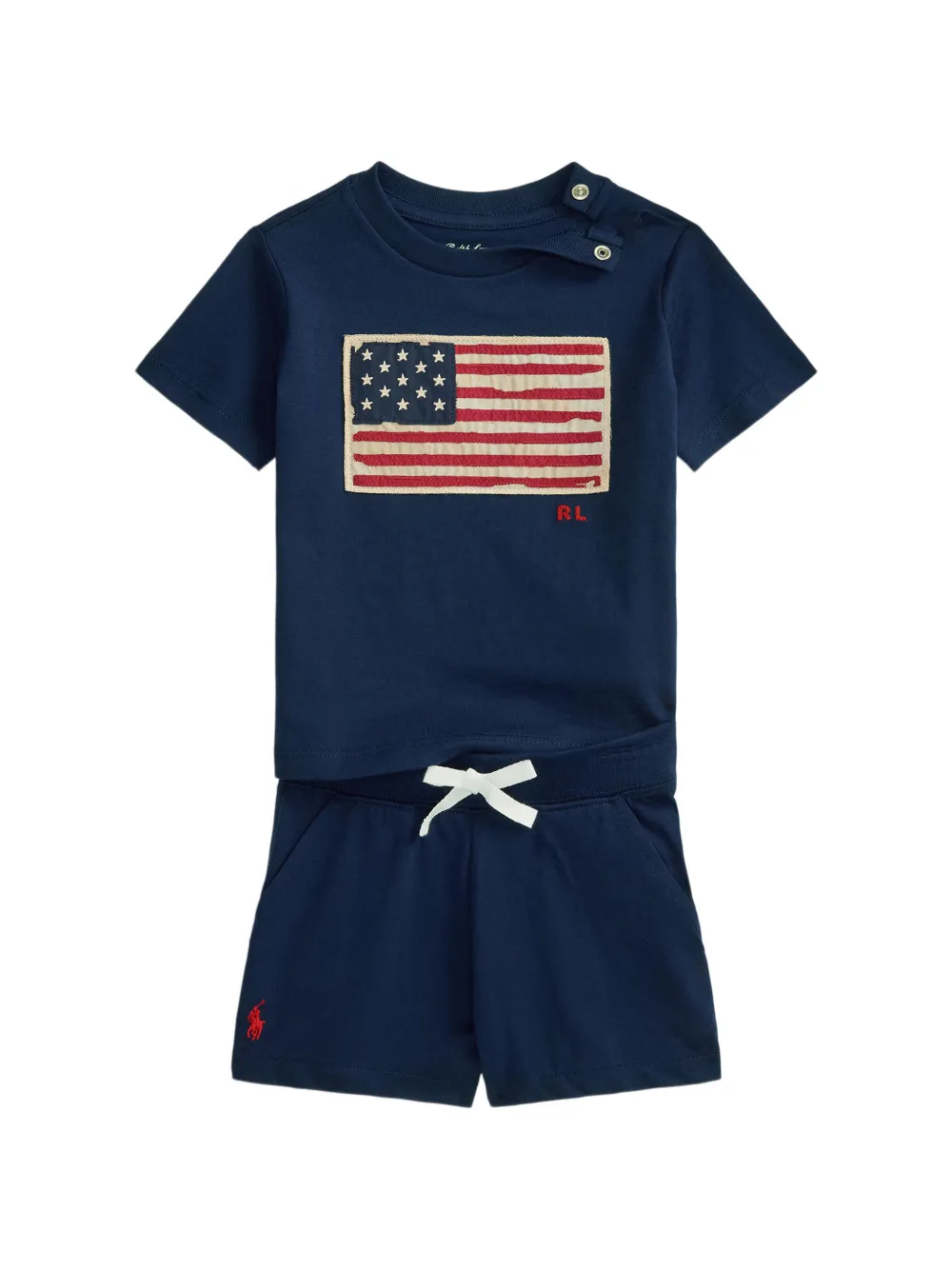 POLO RALPH LAUREN KIDS flag-appliqué cotton T-shirt and shorts set - Blue