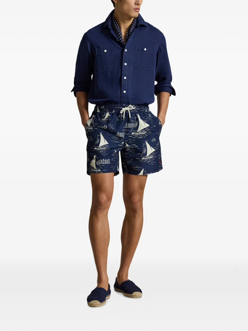 Polo Ralph Lauren Zwembroek met zeilbootprint Blauw