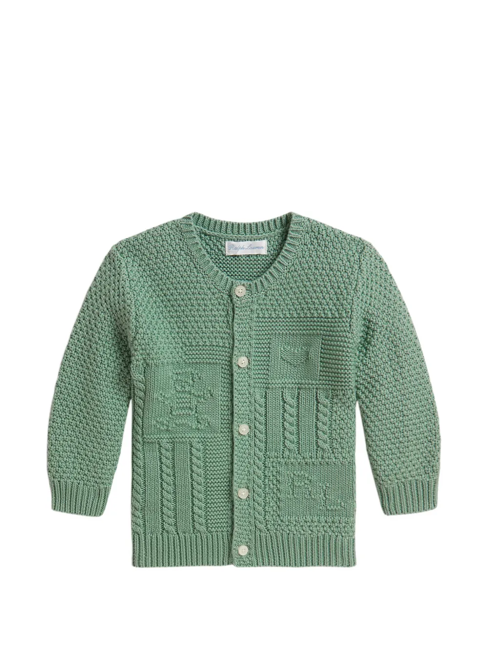 POLO RALPH LAUREN KIDS Cardigan in cotone con lavorazione a intarsio - Verde