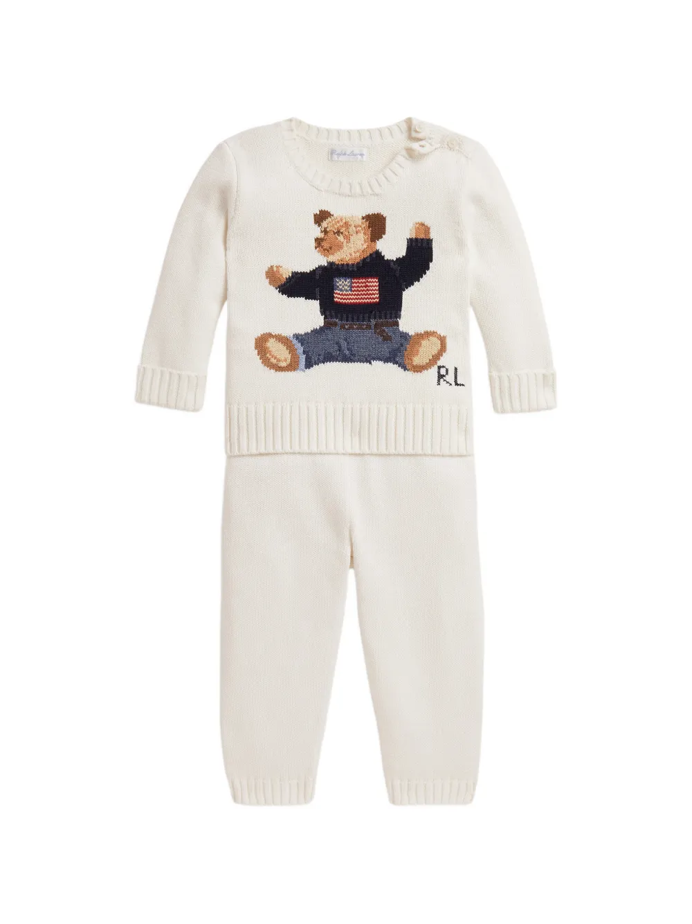 POLO RALPH LAUREN KIDS Set maglione e pantaloni Polo Bear - Bianco
