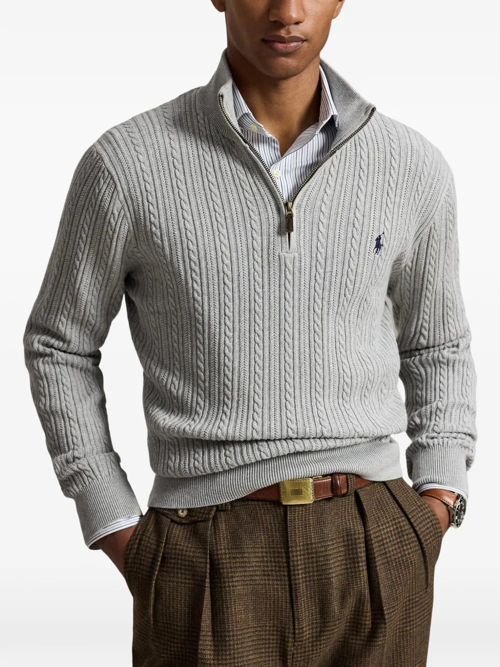 Polo Ralph Lauren Kabelgebreide trui met kwartrits Grijs