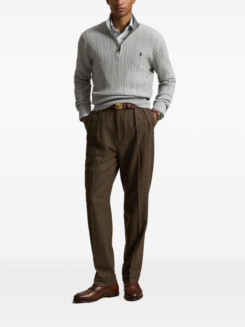 Polo Ralph Lauren Kabelgebreide trui met kwartrits Grijs