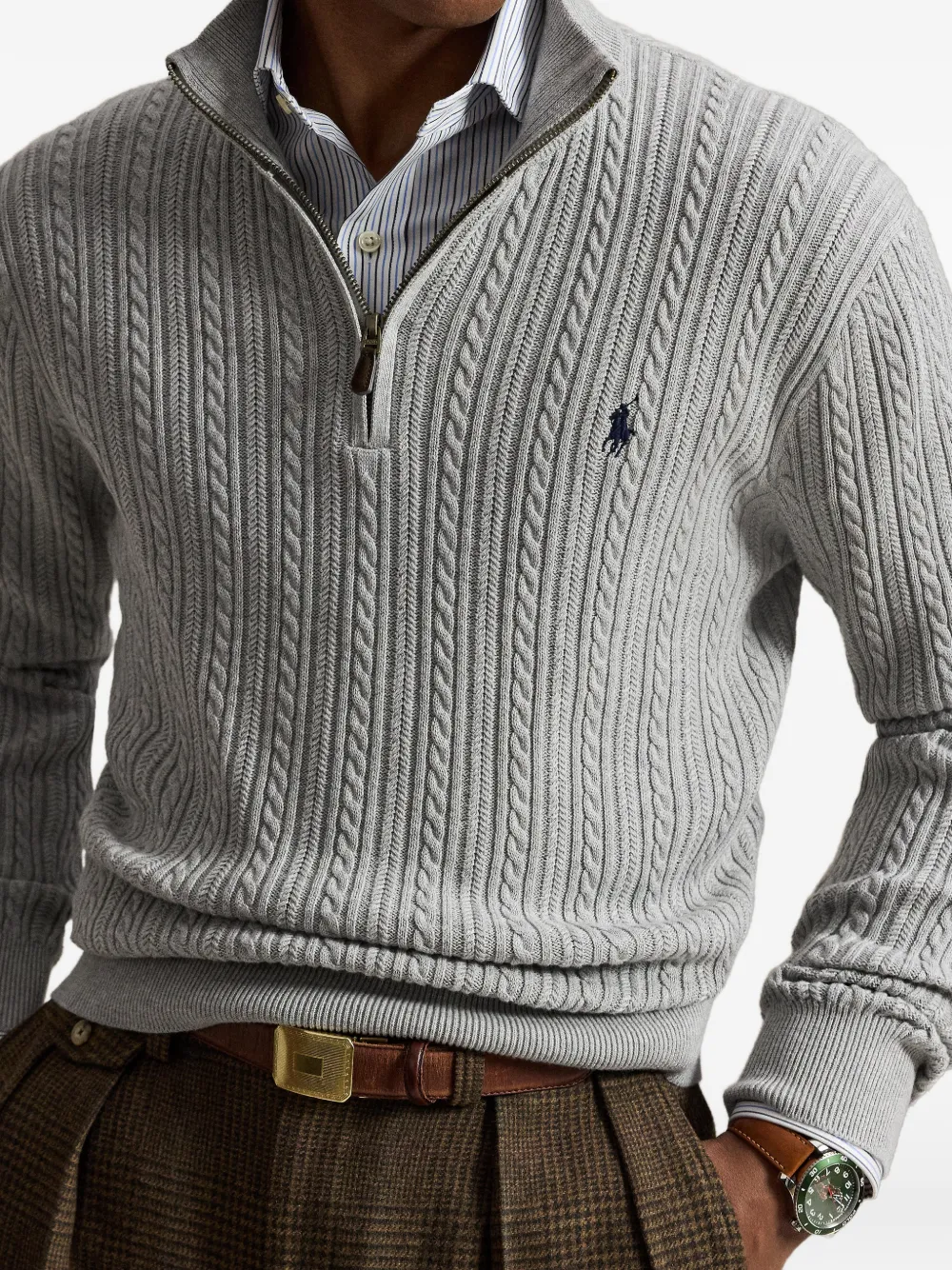 Polo Ralph Lauren Kabelgebreide trui met kwartrits Grijs