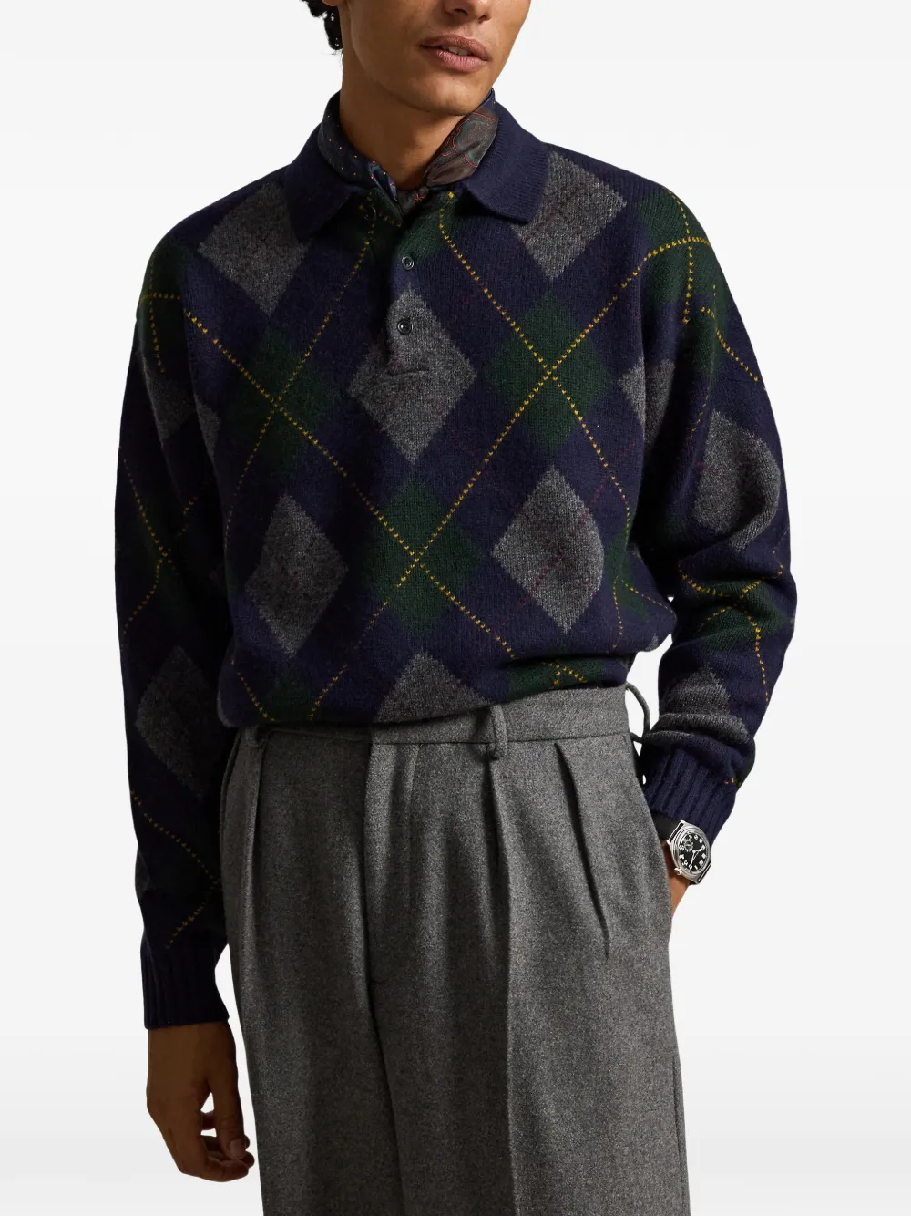 Polo Ralph Lauren Ruimvallende trui van argyle-wol-mohair Blauw