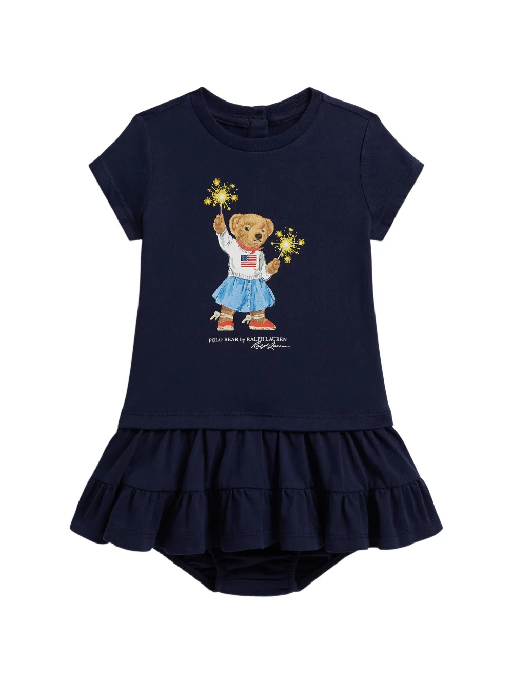 POLO RALPH LAUREN KIDS Abito Polo Bear con balze - Blu