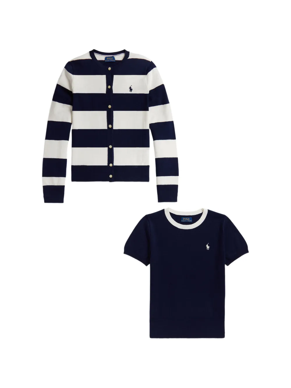 POLO RALPH LAUREN KIDS Set T-shirt e cardigan a righe - Blu
