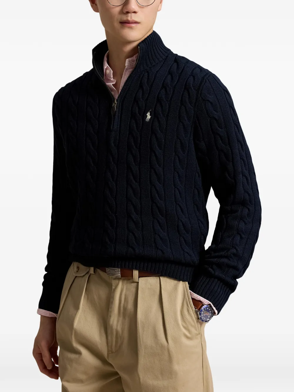 Polo Ralph Lauren Trui met borduurwerk en halve rits Blauw