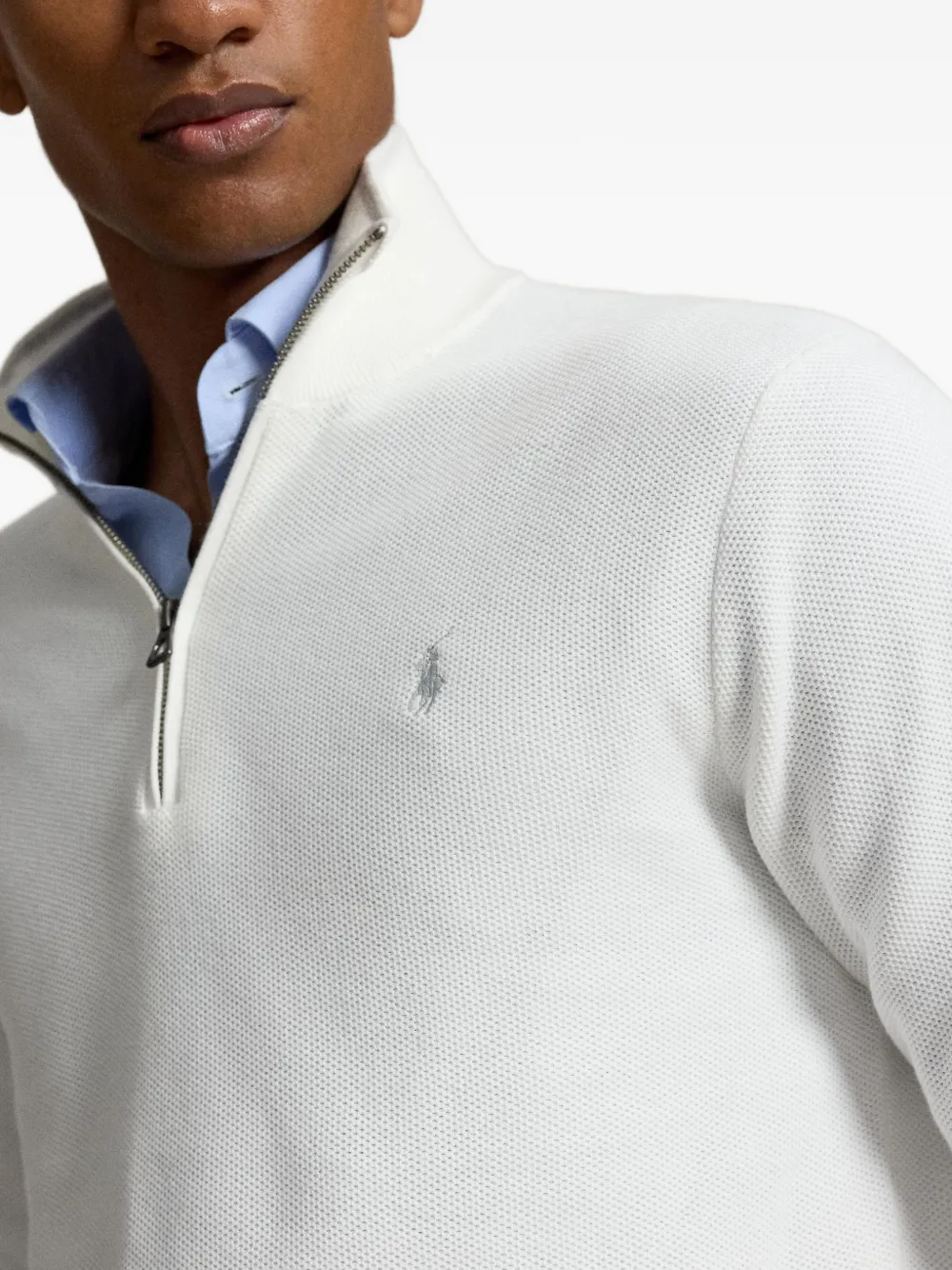 Polo Ralph Lauren mesh-knit Cotton quarter-zip Sweater | White Polo Ralph Lauren mesh-knit Cotton quarter-zip Sweater | White