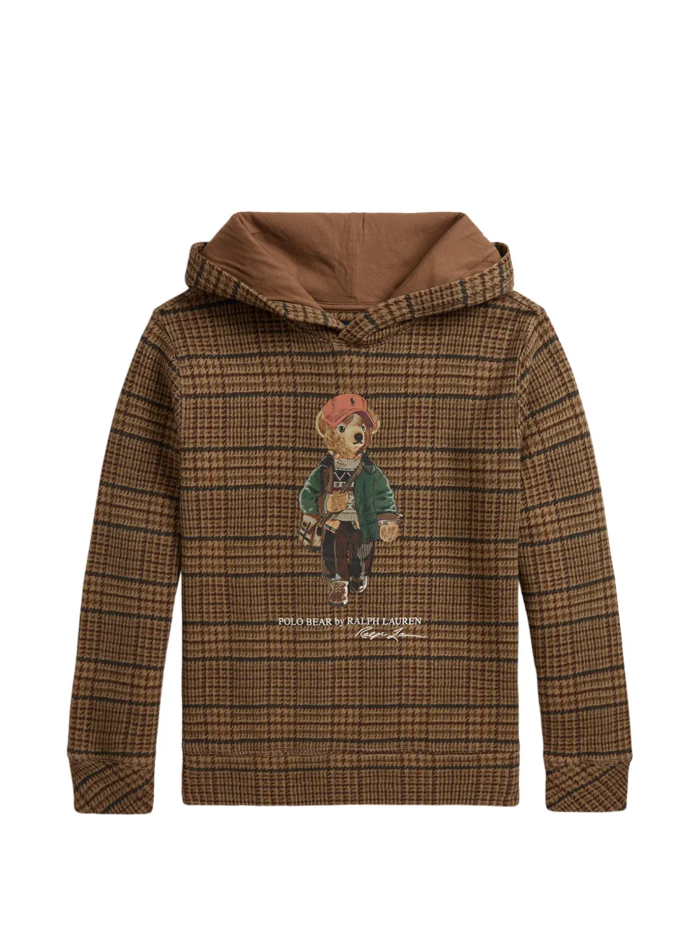 POLO RALPH LAUREN KIDS Felpa Polo Bear a quadri con cappuccio - Marrone