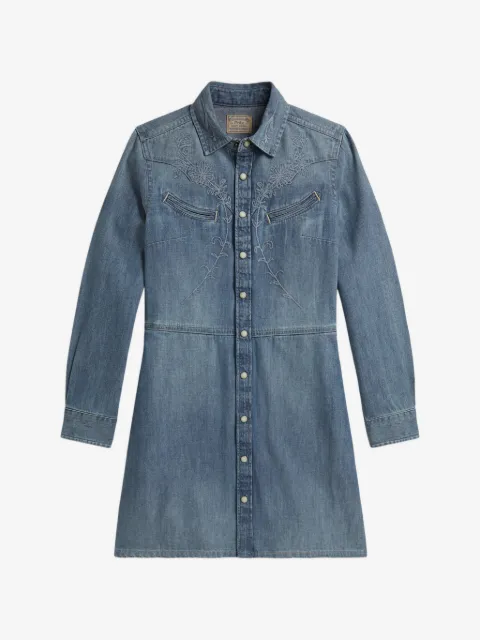 POLO RALPH LAUREN KIDS robe à détails brodés et manches longues en jean