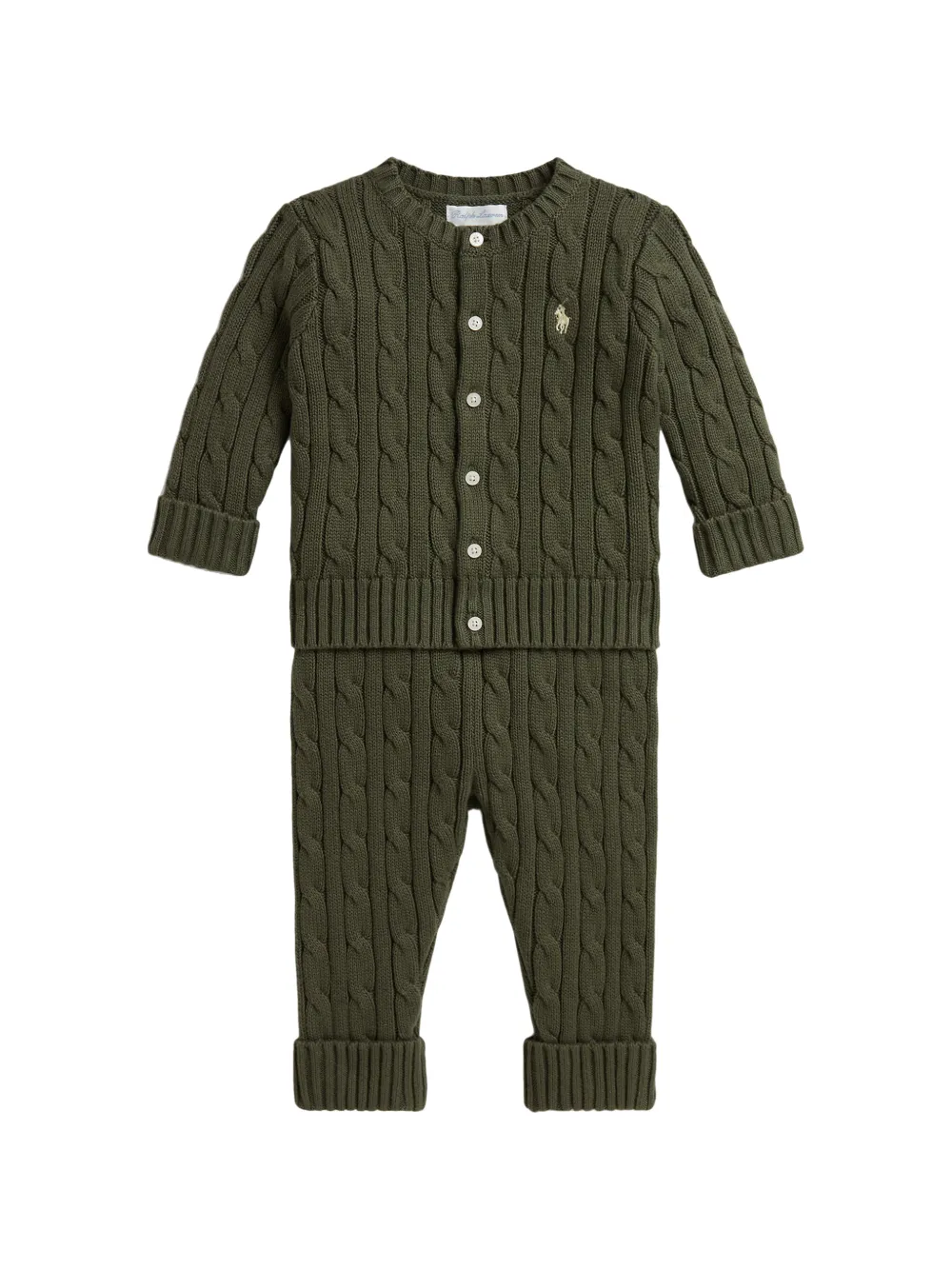 POLO RALPH LAUREN KIDS Set cardigan e pantaloni in maglia a trecce - Verde