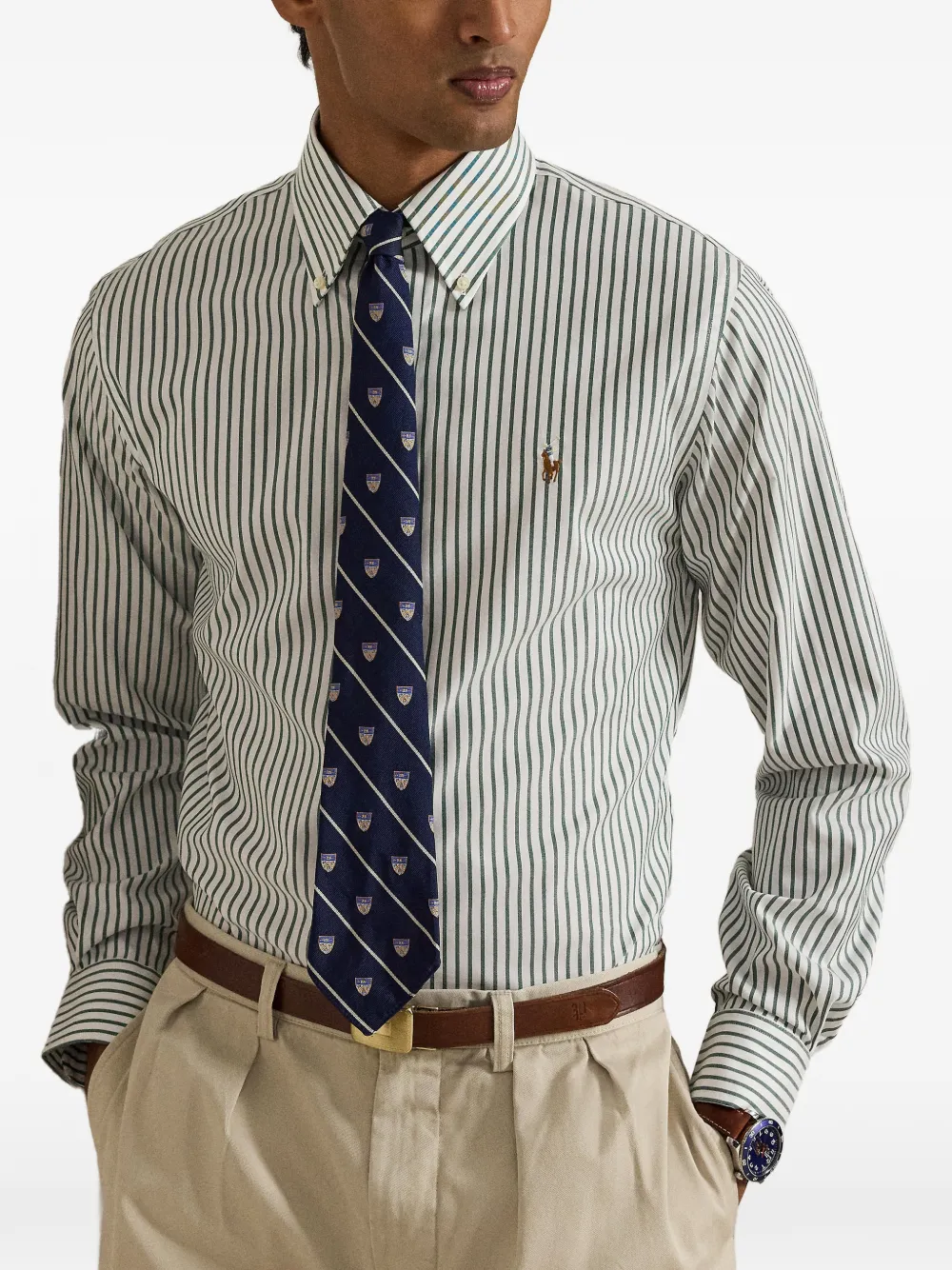 Polo Ralph Lauren Custom Fit gestreept Oxford overhemd Wit