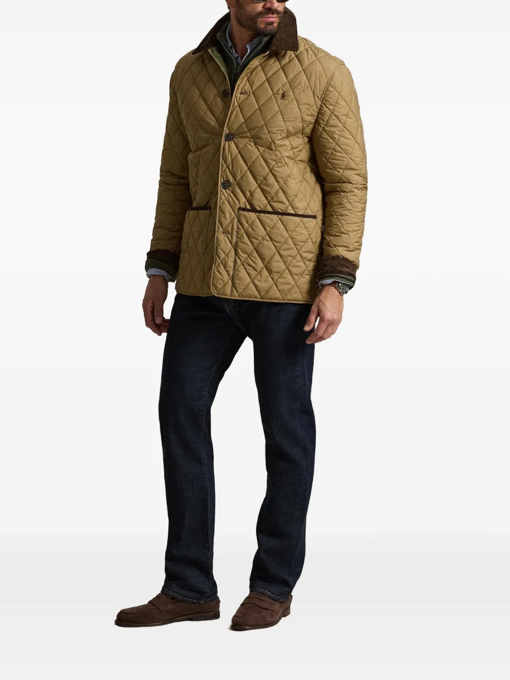 Polo Ralph Lauren Gewatteerd jack met ribfluwelen kraag Bruin