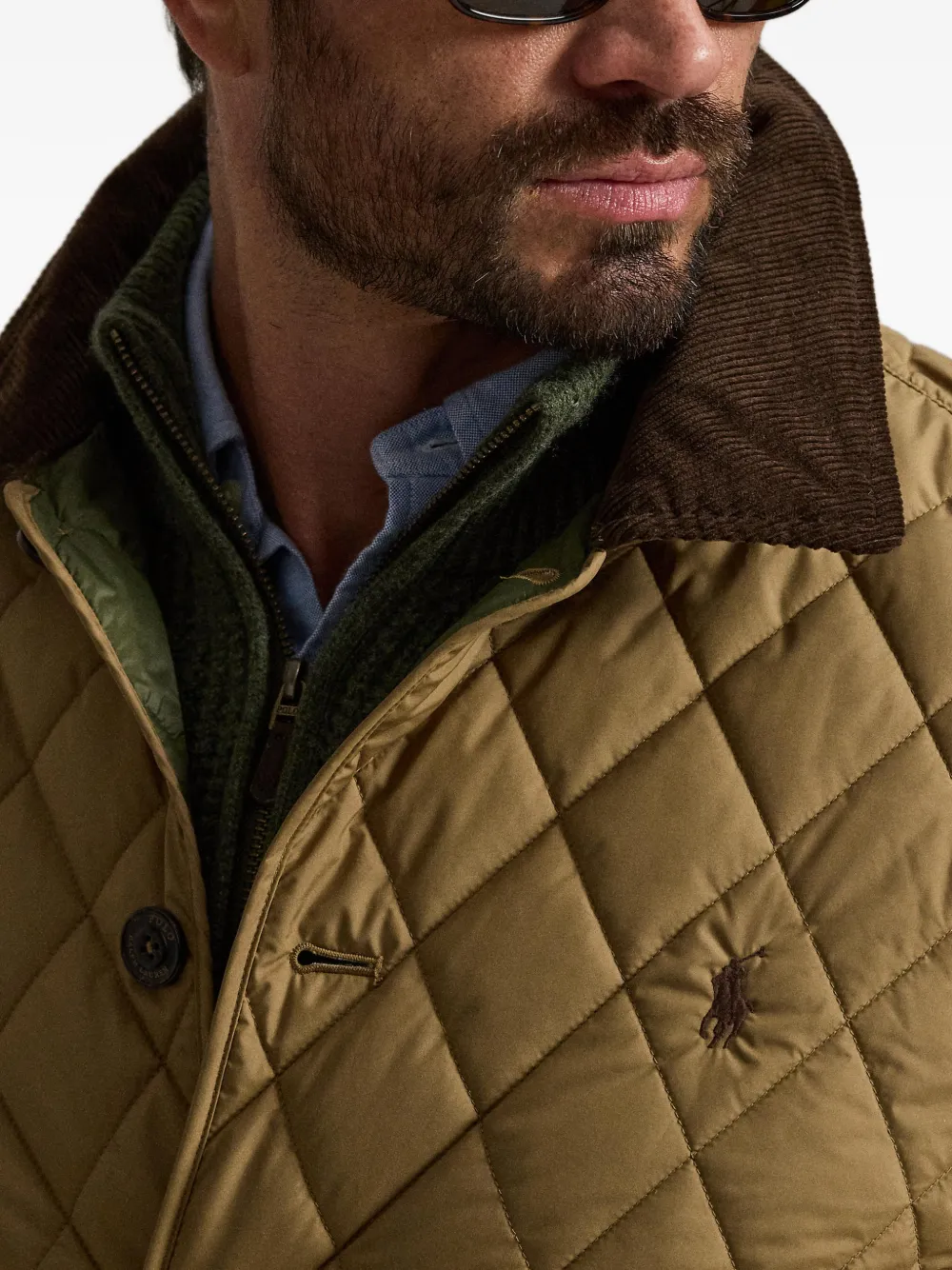 Polo Ralph Lauren Gewatteerd jack met ribfluwelen kraag Bruin