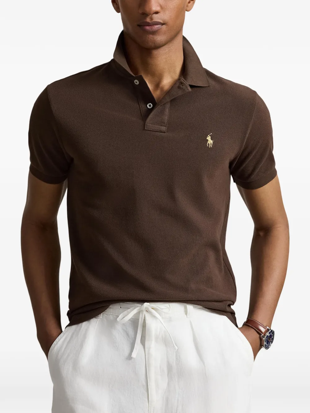 Polo Ralph Lauren Poloshirt met Pony-borduurwerk en mesh Bruin