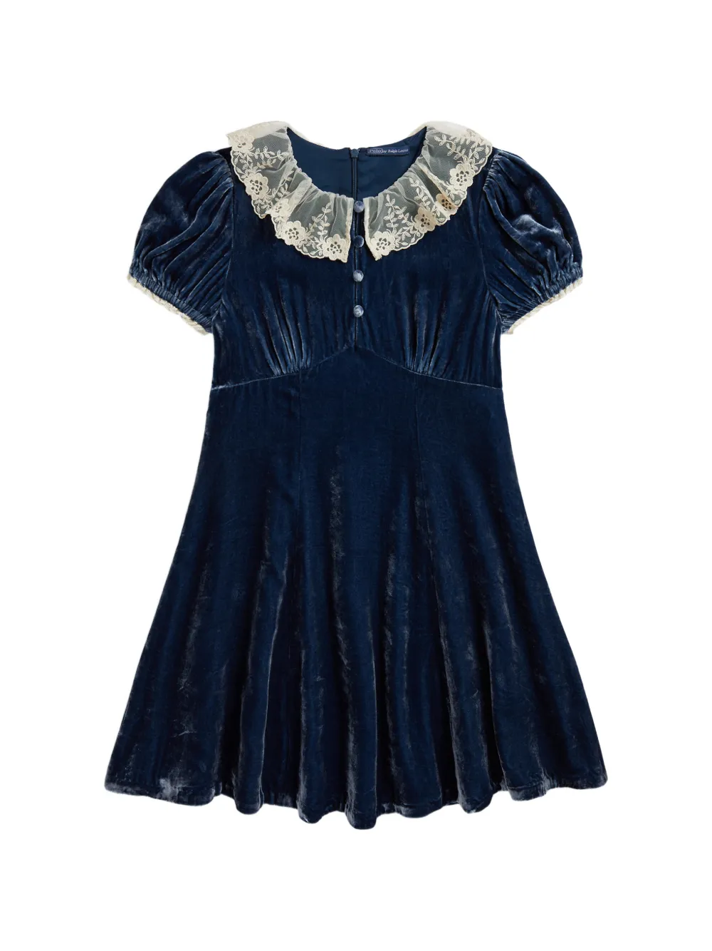 POLO RALPH LAUREN KIDS lace-trim velvet dress - Blu