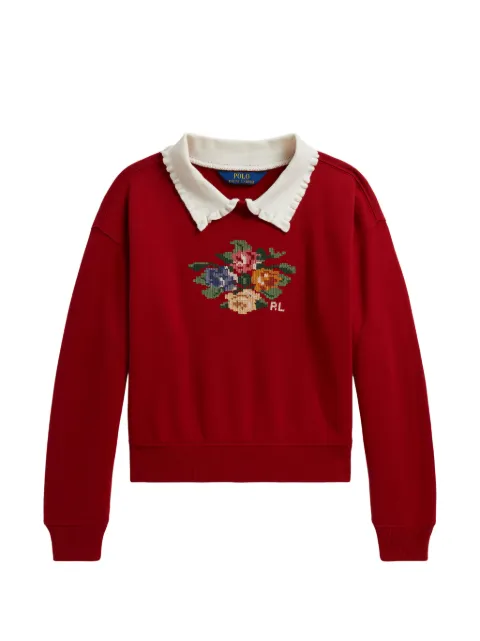POLO RALPH LAUREN KIDS floral-embroidered ruffled-collar sweatshirt