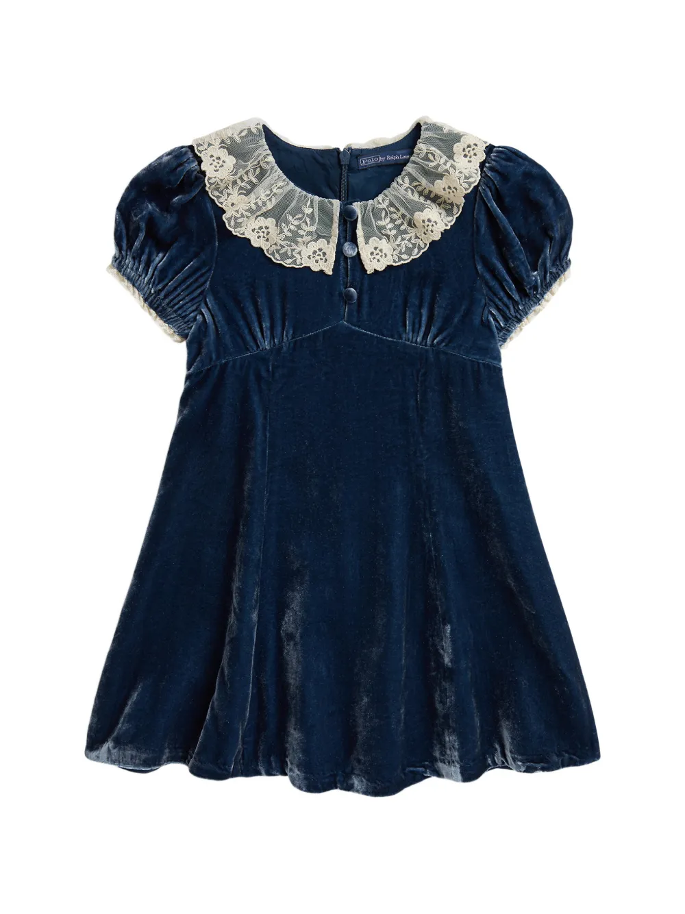 POLO RALPH LAUREN KIDS lace-trim velvet dress - Blu