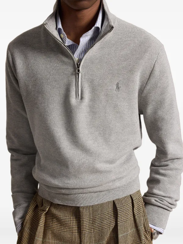 Polo Ralph Lauren mesh-knit quarter-zip Sweater | Grey | FARFETCH